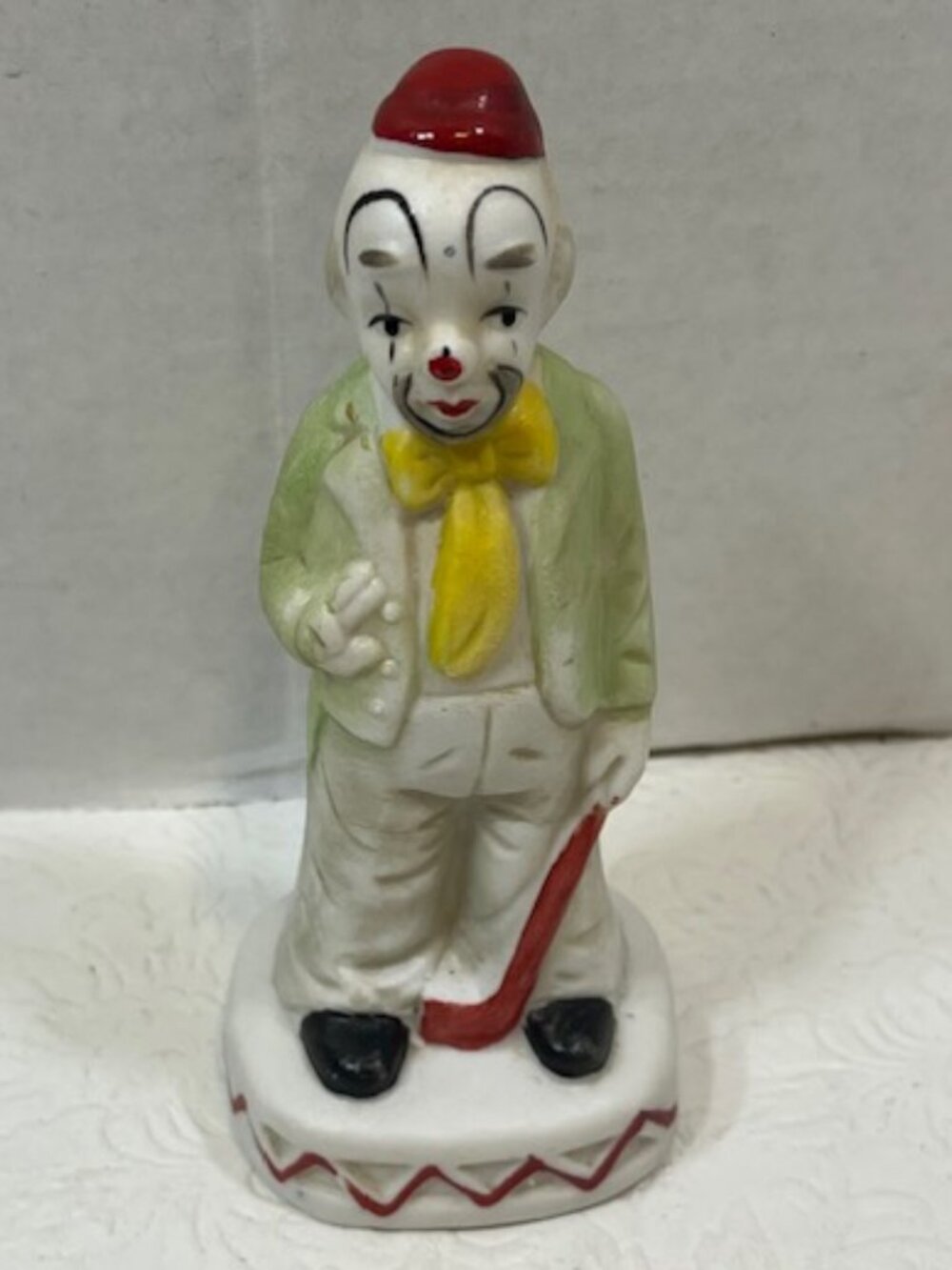 VTG Ceramic Hobo Clown Figurine Holding a Red Stick Hand Painted 2"x5.5" Tall